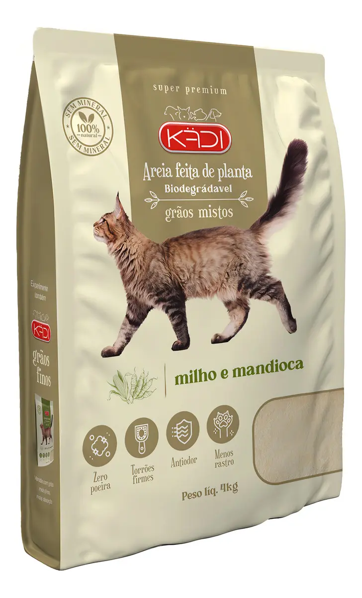 Areia Sanitária Gatos Milho Mandioca Kadi Graos Mistos 4kg